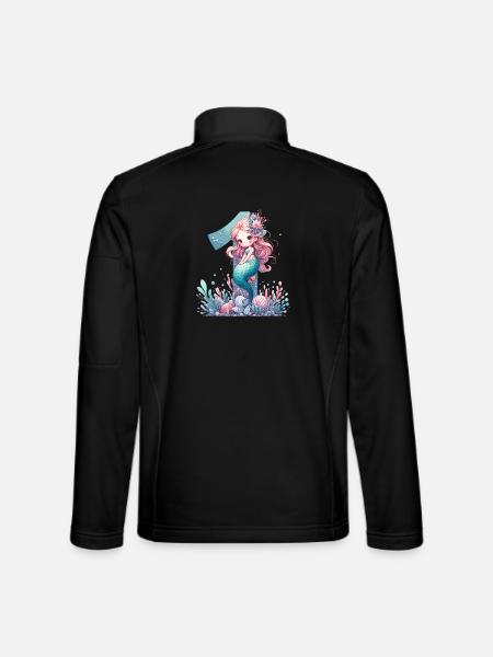 1 Year Mermaid Cute Birthday Gift - Unisex Softshell Jacket - black - Back