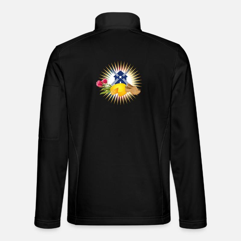 Moulin à vent avec tulipes, sabots et fromage hollandais Veste en tissu softshell Unisexe