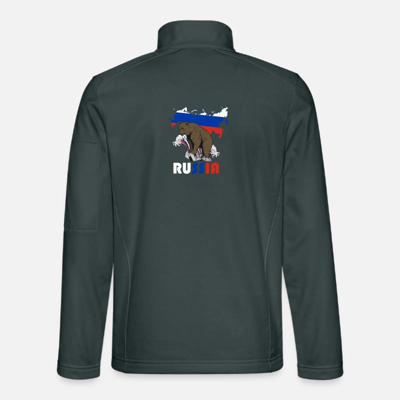 Russie conception de l’ours avec carte et drapeau Veste en tissu softshell Unisexe