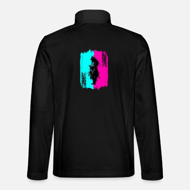 Black Samurai In A Turquoise And Pink Frame - Unisex Softshell Jacket - black
