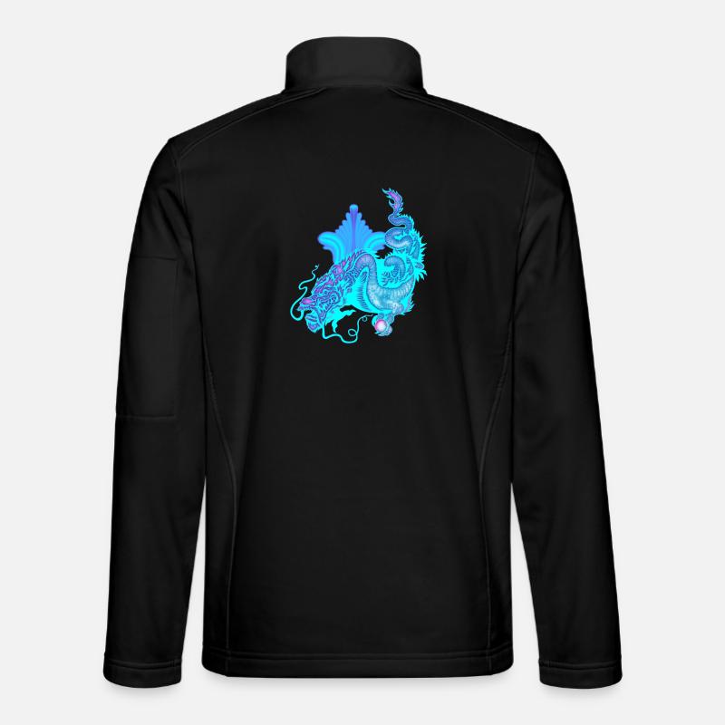 Bright Blue Chinese Dragon - Unisex Softshell Jacket - black