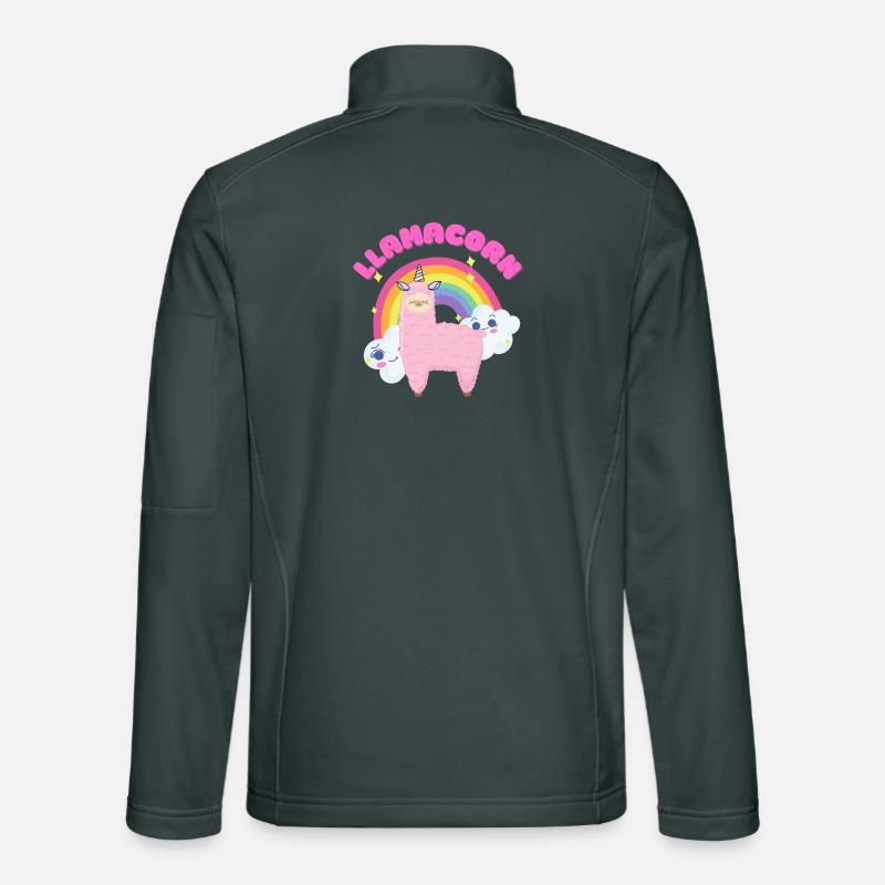 Whimsical Pink Llama with Rainbow Unisex Softshell Jacket