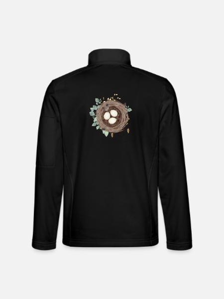 Nid d’oiseau ou nid de Pâques avec trois œufs et plumes - Veste en tissu softshell Unisexe - noir - Dos
