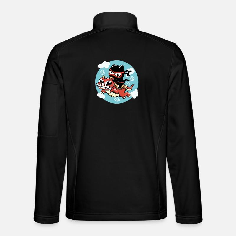 Kawaii Ninja Katze reitet auf einem roten Drachen - Unisex Softshelljacke - Schwarz