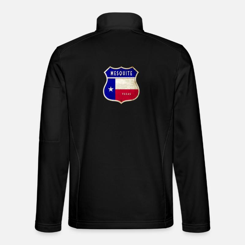 Design du drapeau Mesquite Texas Crest Veste en tissu softshell Unisexe
