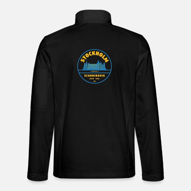 Stockholm Skyline Badge Blue Yellow - Unisex Softshell Jacket - black