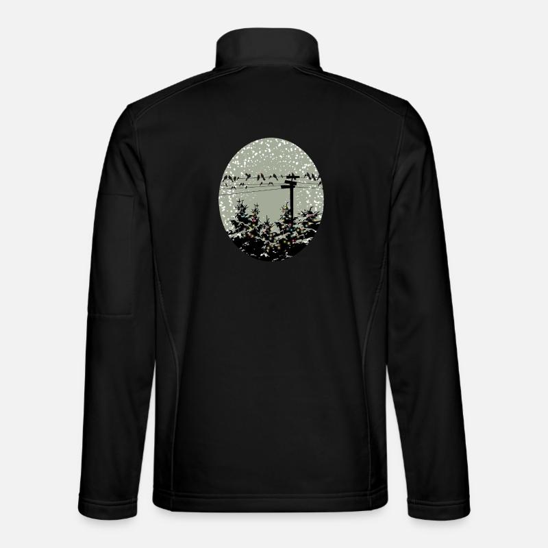 Vögel auf Stromleitung über beleuchtete Bäume - Unisex Softshelljacke - Schwarz
