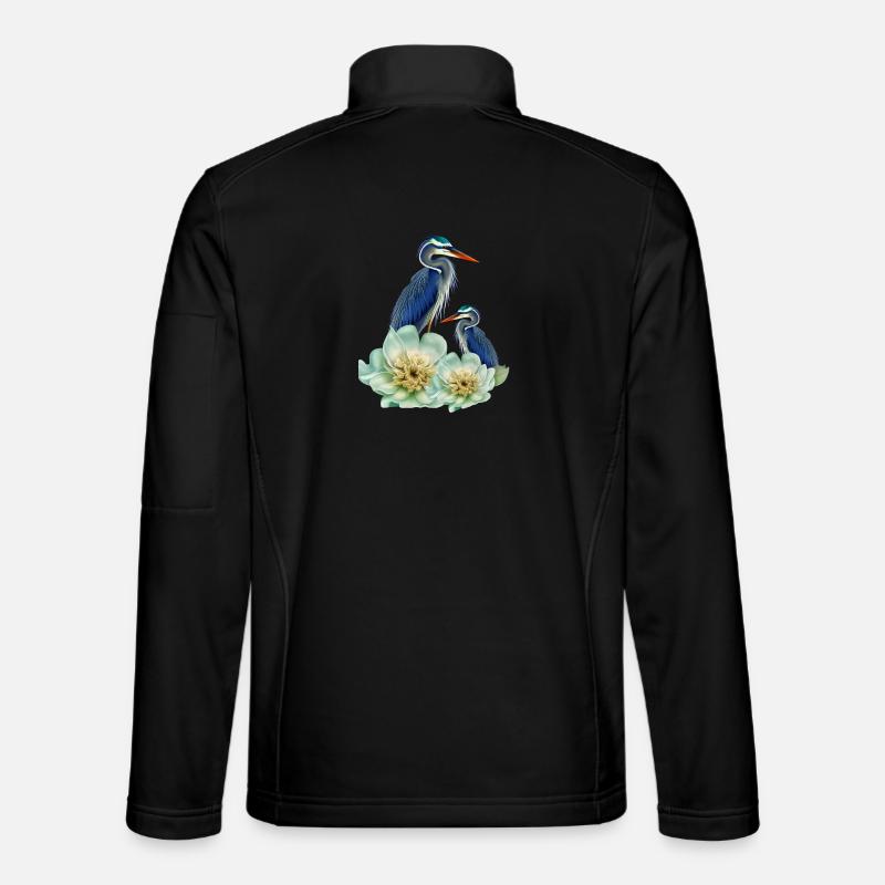 Der elegante Kranich mit Blumen - Unisex Softshelljacke - Schwarz