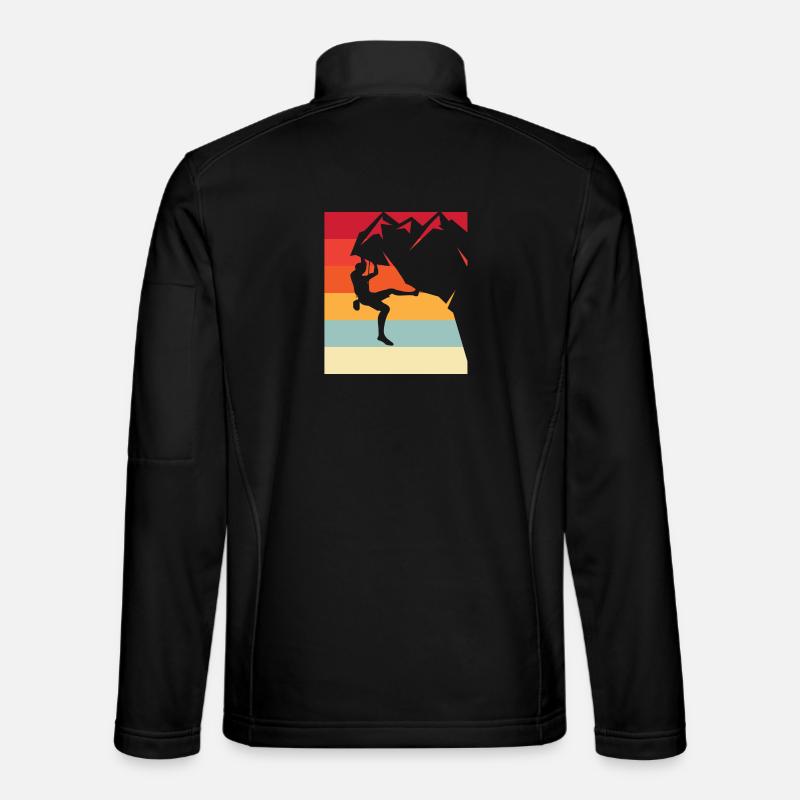 Climbing hero in retro sunset - Unisex Softshell Jacket - black