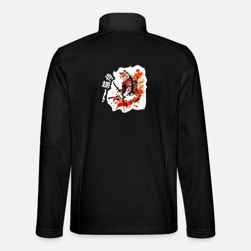 Samurai Cat in Red - Unisex Softshell Jacket - black