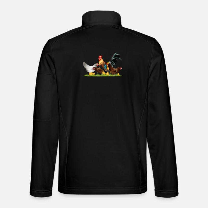 Coq majestueux avec des poulets dans la ferme de poulets Veste en tissu softshell Unisexe