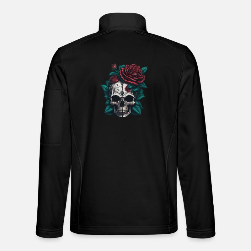Crâne avec des roses - Veste en tissu softshell Unisexe - noir