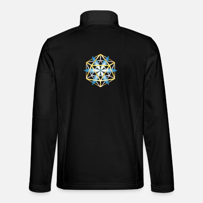 Geometric Mandala Design Blue Gold - Unisex Softshell Jacket - black