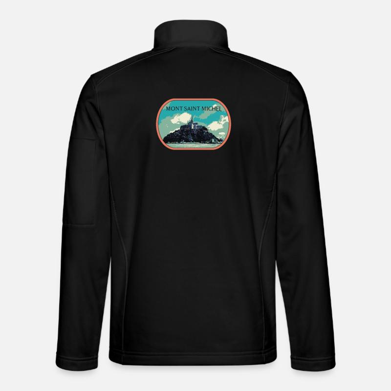 Illustration in Blau und Grün des Mont Saint Michel Unisex Softshelljacke