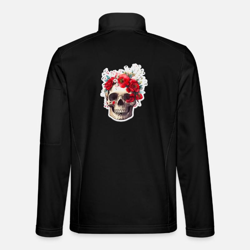 Skull with red flowers - Unisex Softshell Jacket - black