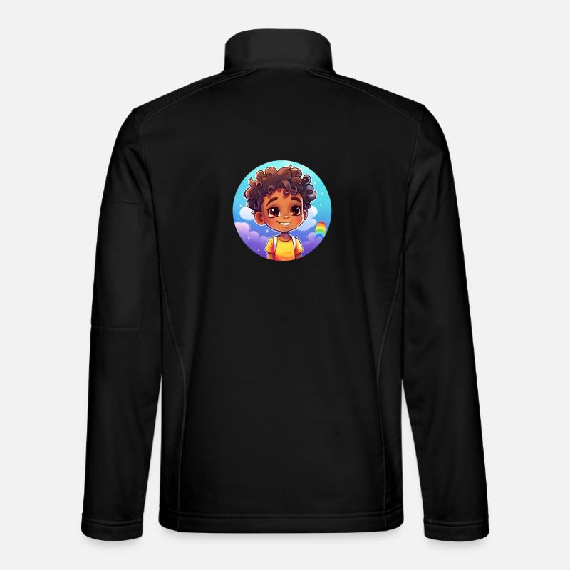 Lebensfroher Kindercharakter mit Regenbogen - Unisex Softshelljacke - Schwarz