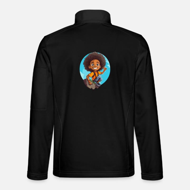 Abenteuerlustige Kinderillustration - Unisex Softshelljacke - Schwarz