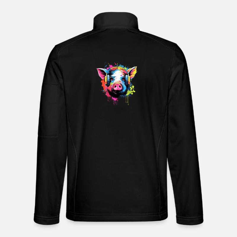 Schwein mit Kopfhörer Tiere Schweine - Unisex Softshelljacke - Schwarz