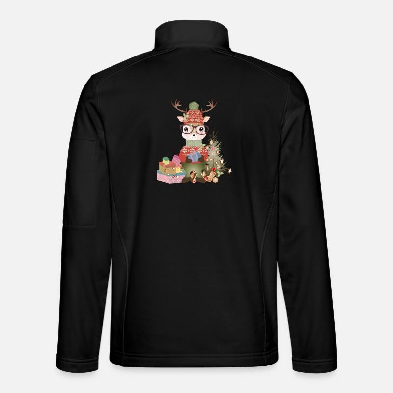 Hirsch mit Weihnachtsgeschenke,Brille und Mütze - Unisex Softshelljacke - Schwarz