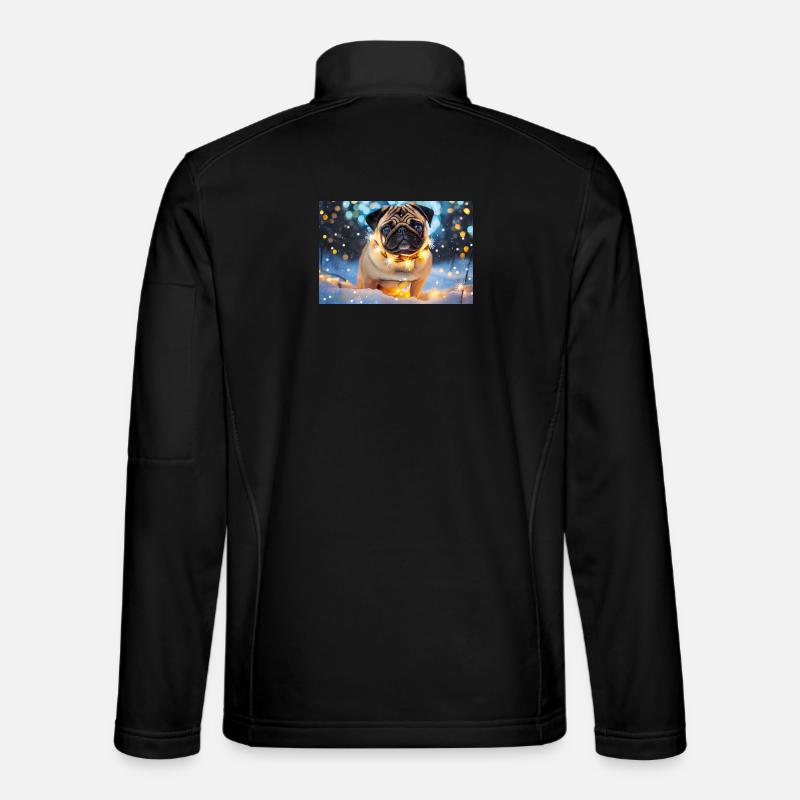 Cute Pug with Christmas Lights - Unisex Softshell Jacket - black