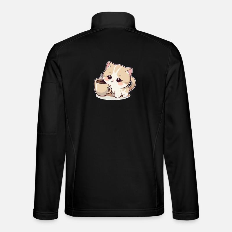 Cat with Coffee - Unisex Softshell Jacket - black