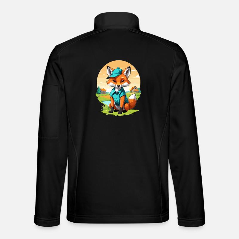 Fox with cap - Unisex Softshell Jacket - black