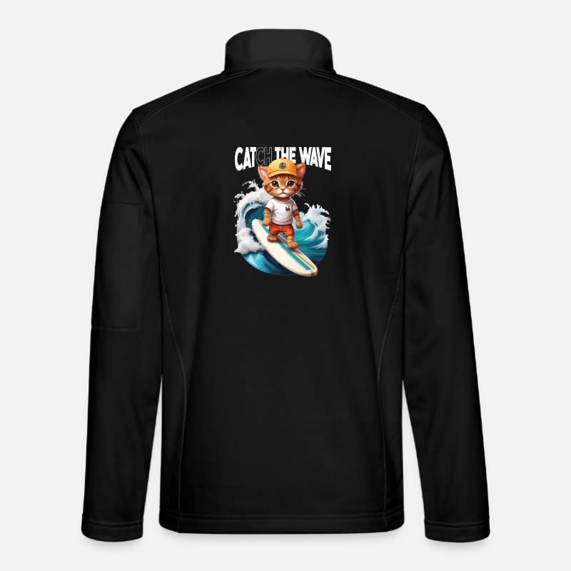 Chat Surfeur Attrape la Vague - Veste en tissu softshell Unisexe - noir