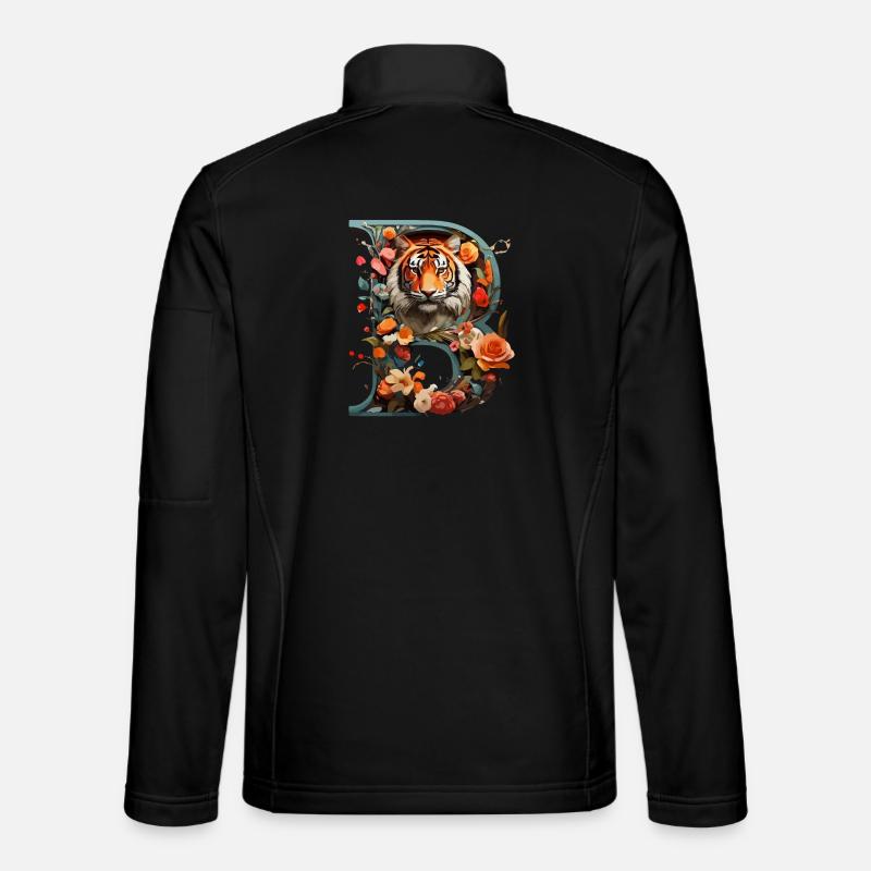 Feuriger Tiger und Blumen Illustration - Unisex Softshelljacke - Schwarz