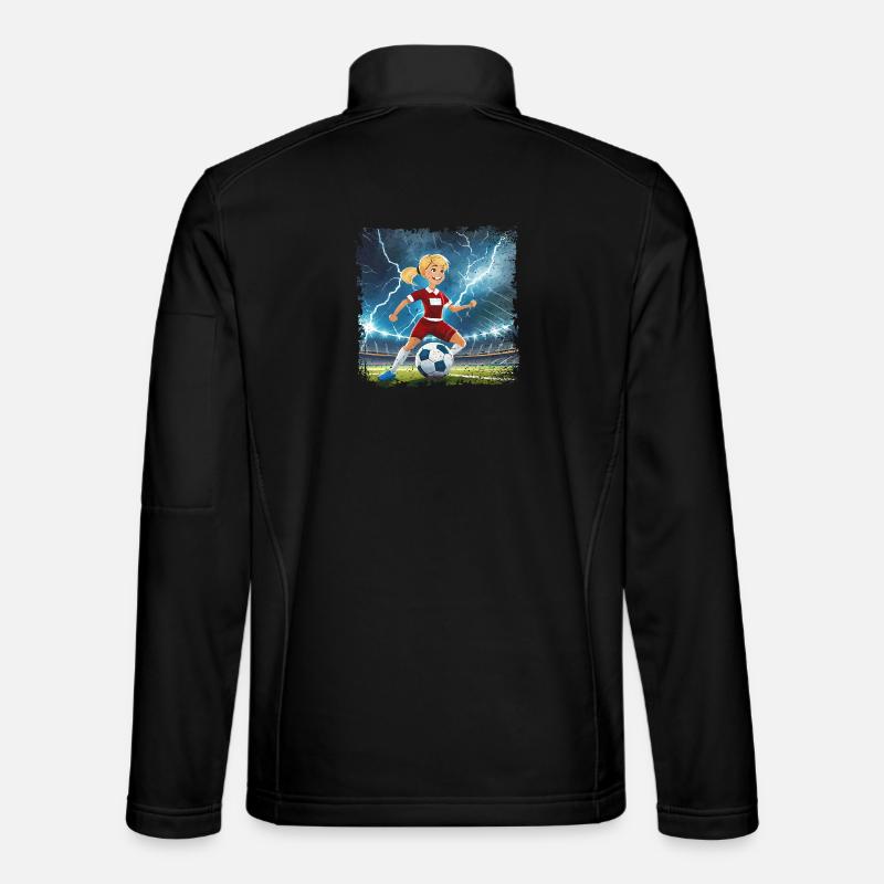 Fussballerin Comicfigur Stadion mit Blitzen - Unisex Softshelljacke - Schwarz
