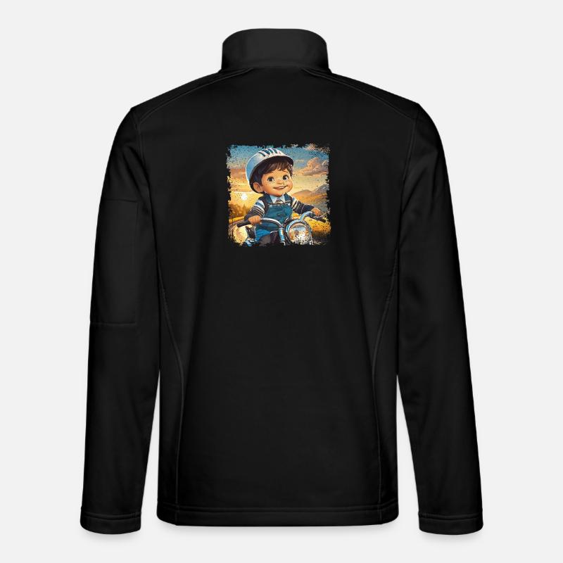 Little boy on old motorcycle Unisex Softshell Jacket