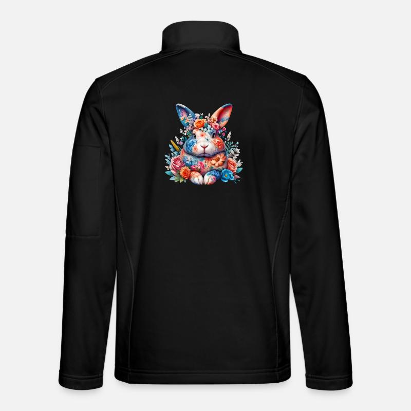 Hase mit Blumen geschmückt - Unisex Softshelljacke - Schwarz