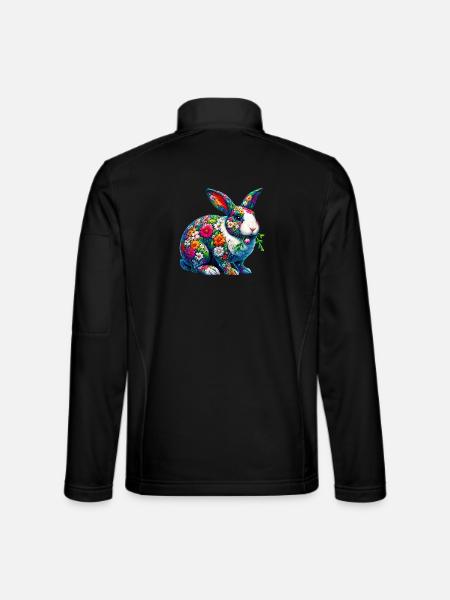 Rabbit decorated with flowers - Unisex Softshell Jacket - black - Back