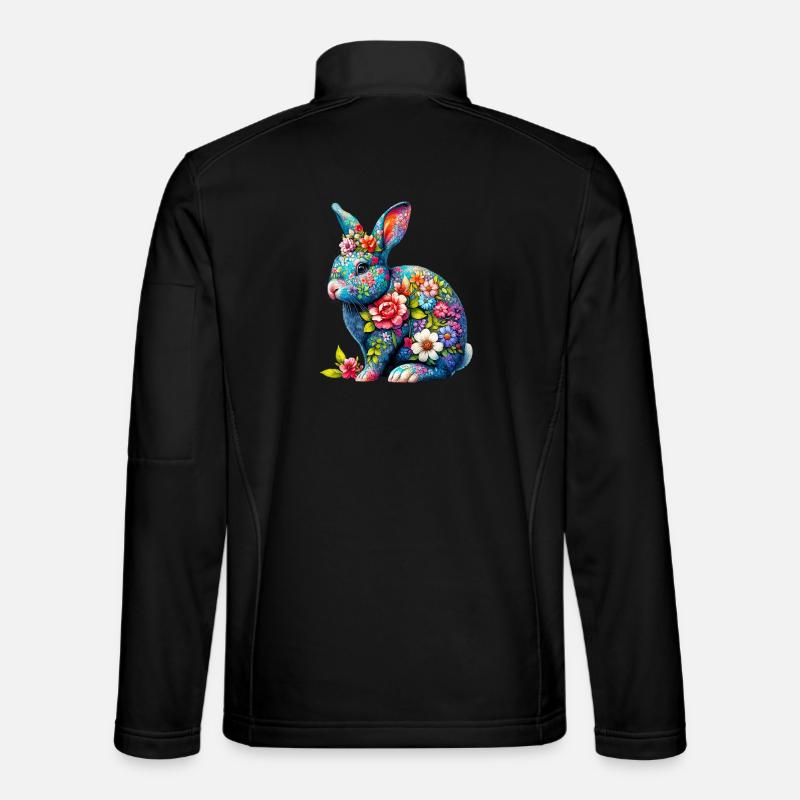 Hase mit Blumen geschmückt - Unisex Softshelljacke - Schwarz