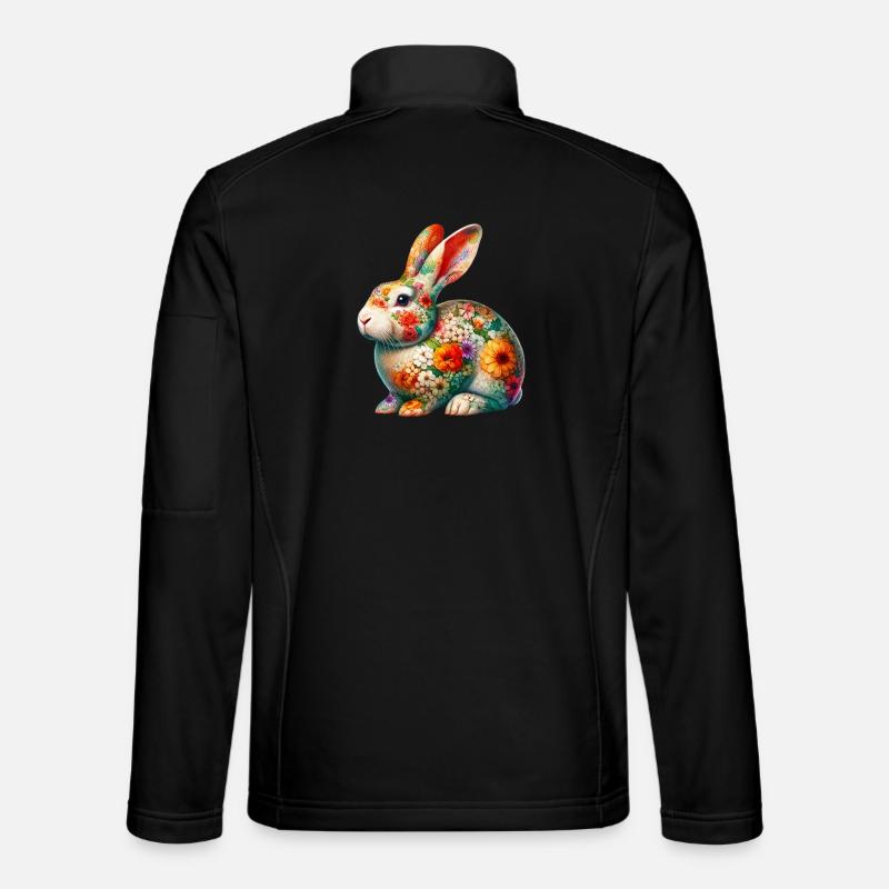 Hase mit Blumen geschmückt - Unisex Softshelljacke - Schwarz