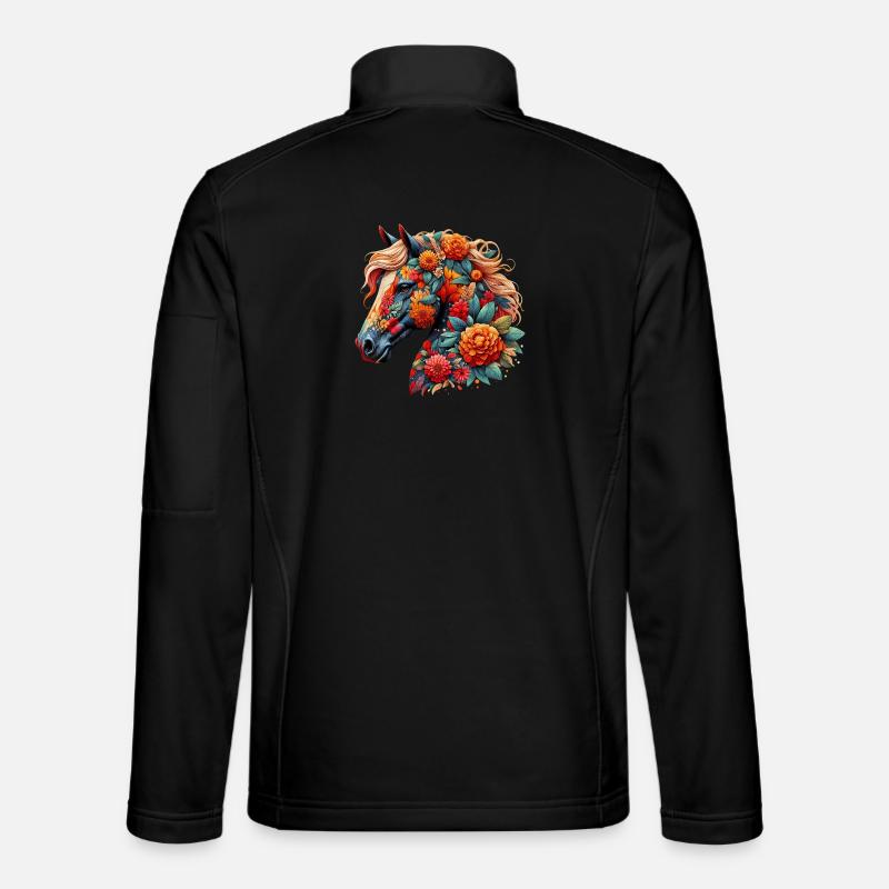 Pferd mit Blumen geschmückt - Unisex Softshelljacke - Schwarz