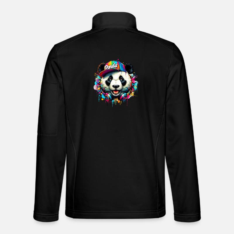 Panda DJ Deejay with headphones listens to music Unisex Softshell Jacket