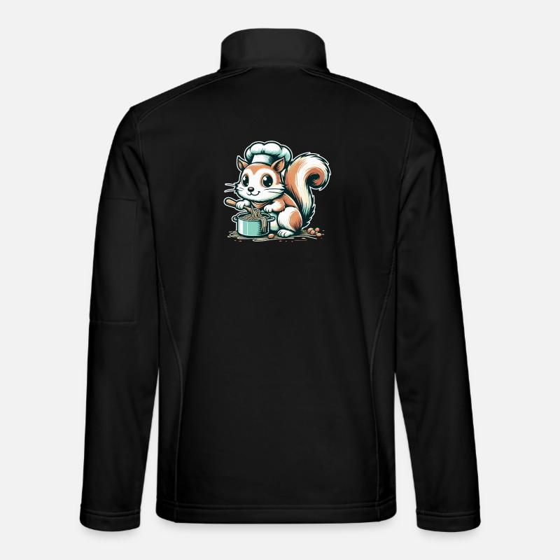 Cute cartoon squirrel cooking spaghetti - Unisex Softshell Jacket - black