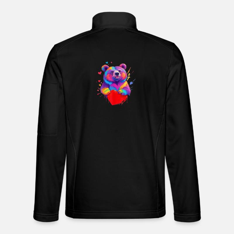 Bunter Grizzly Bär Herz - Unisex Softshelljacke - Schwarz
