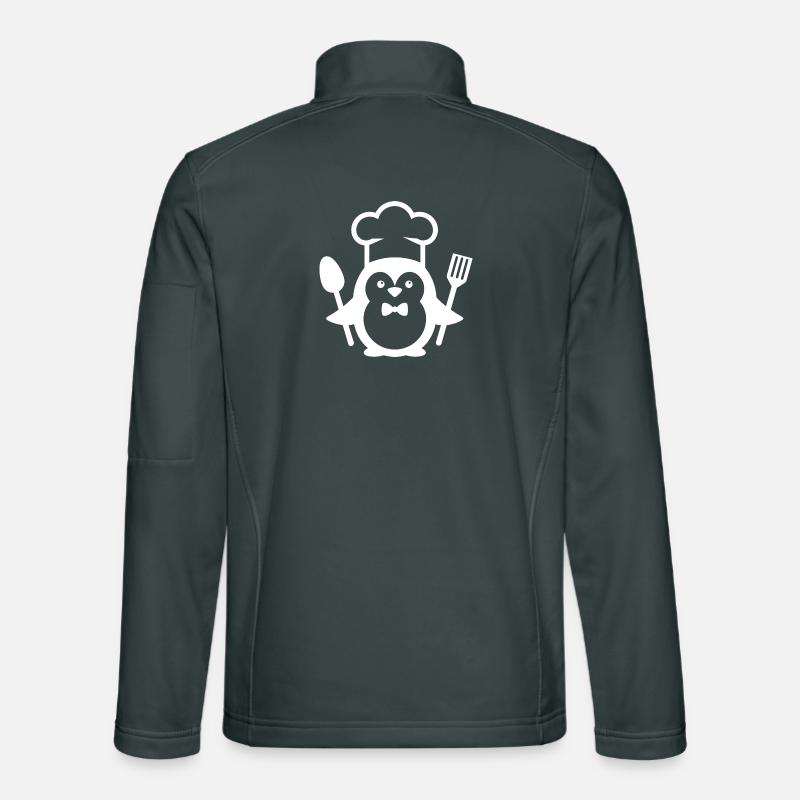 Penguin Chef Silhouette Minimalist with Spoon Unisex Softshell Jacket