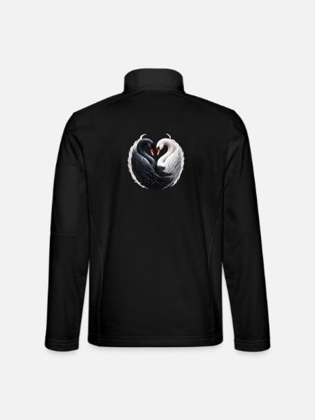 Elegant swans forming a heart together. - Unisex Softshell Jacket - black - Back