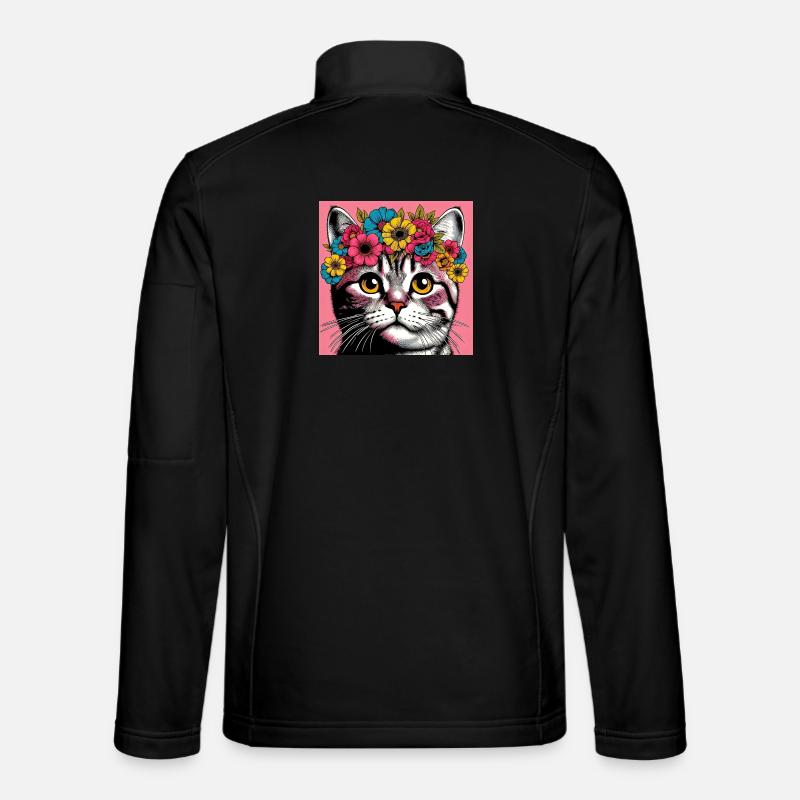 Katze mit Blumen - Unisex Softshelljacke - Schwarz