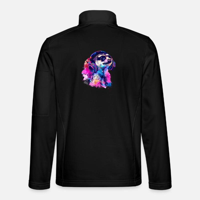 Erdmännchen Erdhündchen Scharrtier mit Kopfhörer - Unisex Softshelljacke - Schwarz