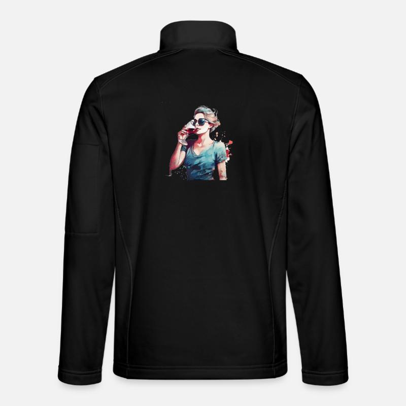 Frau trinkt roten Wein - Unisex Softshelljacke - Schwarz