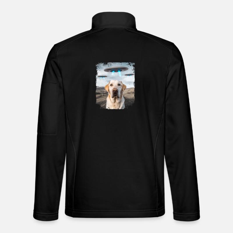 Labrador Retriever Dog Selfie with Alien UFOs. Unisex Softshell Jacket