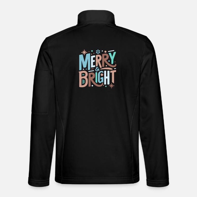 Merry & Bright Festive Typography - Unisex Softshell Jacket - black