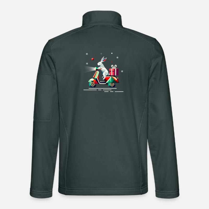 Bunny on a scooter, with gift for Christmas Unisex Softshell Jacket