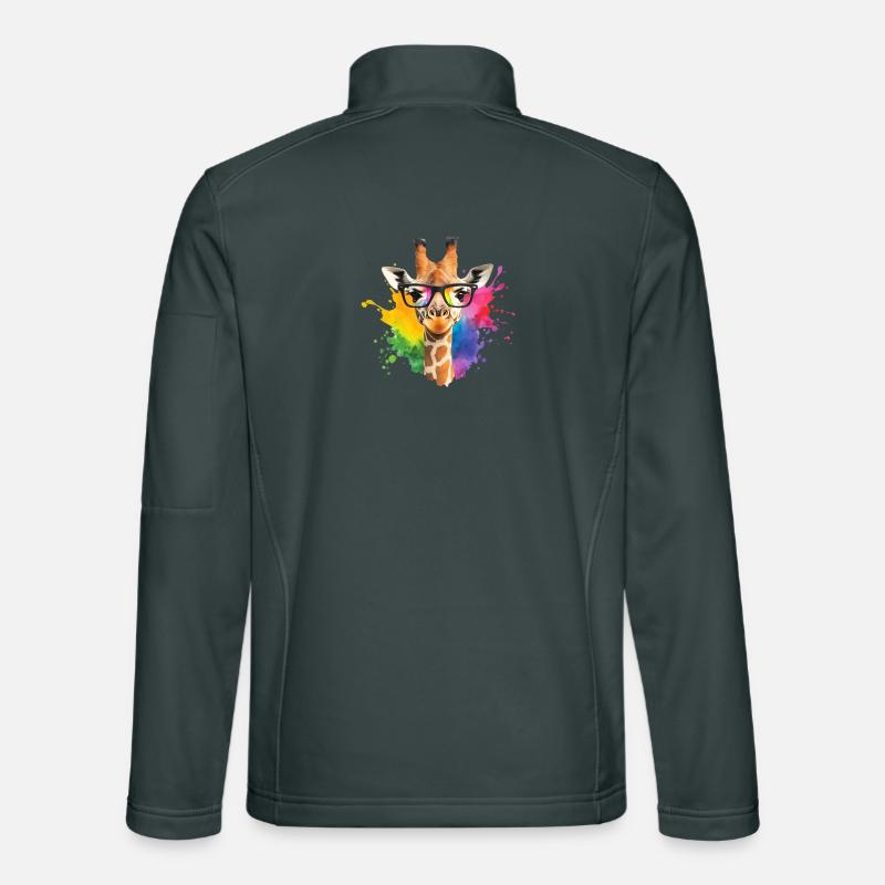 Bunte Giraffe mit Brille und Regenbogen-Spritzer Unisex Softshelljacke