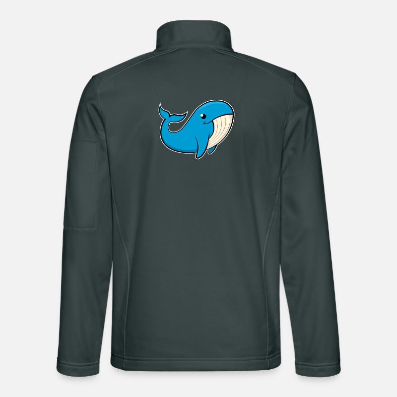 Image joyeuse d’une baleine bleue Veste en tissu softshell Unisexe