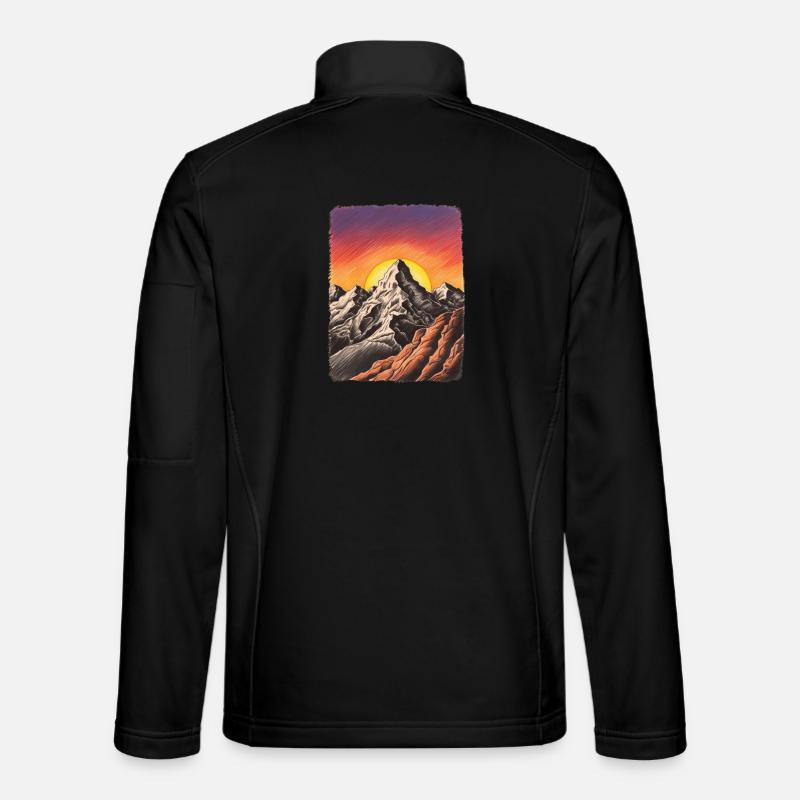 Sonnenuntergang in den Bergen - Unisex Softshelljacke - Schwarz