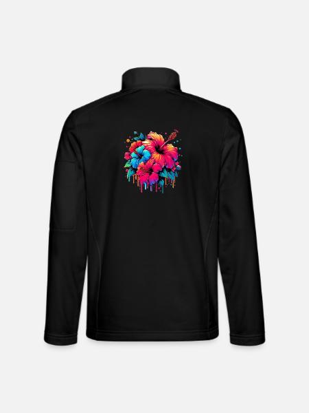 Hibiskusblüten - Unisex Softshelljacke - Schwarz - Hinten